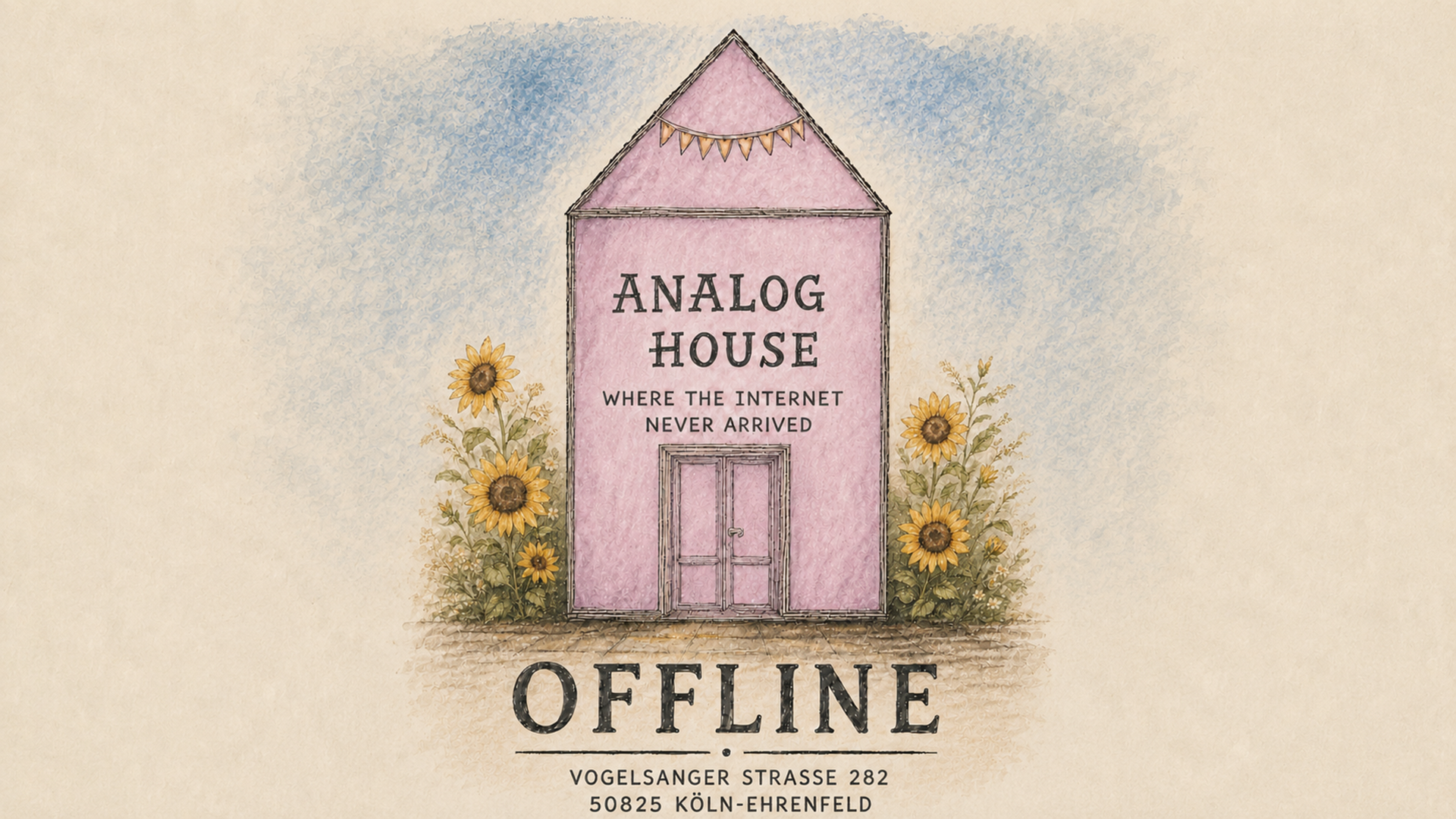 Illustration des Analog House mit dem Schriftzug Offline